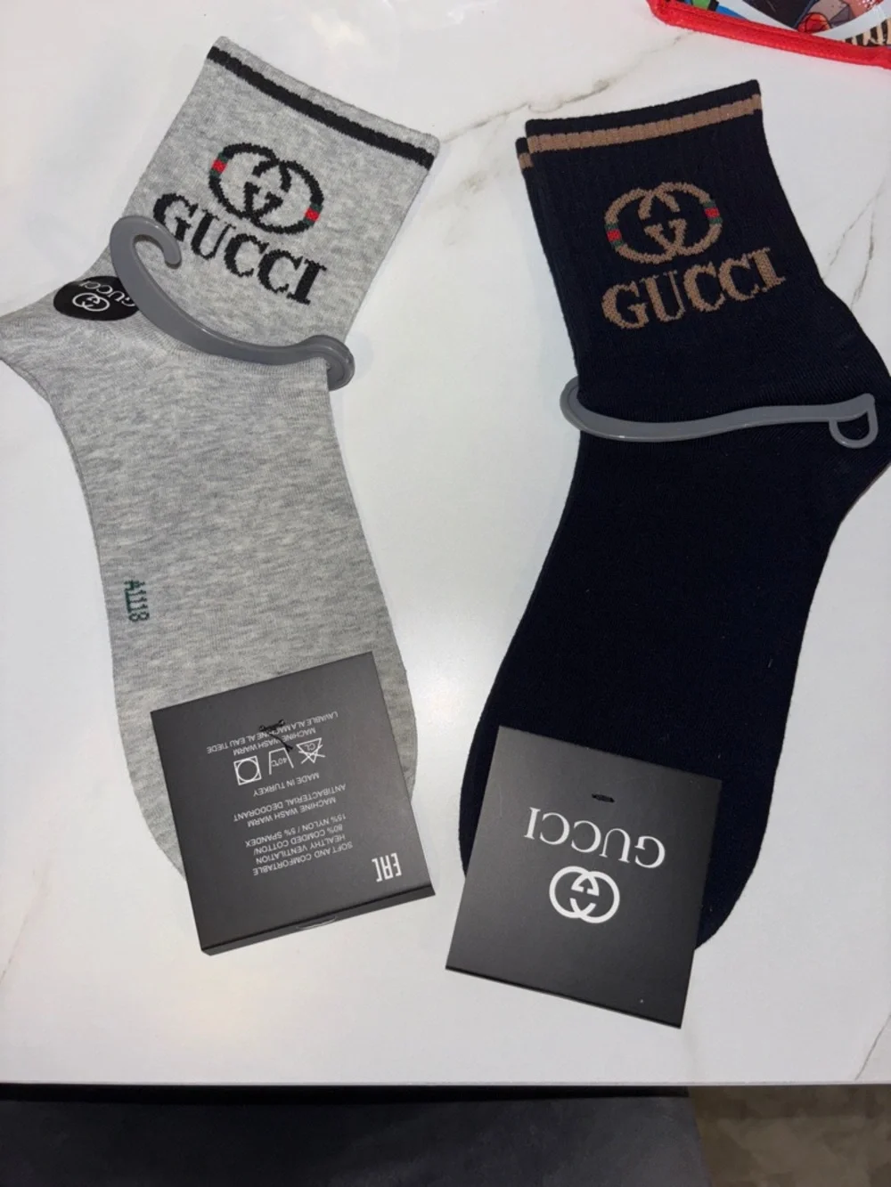 5 pairs Gucci Men's Logo Crew Socks - White, Gray, Black, Navy, Charcoal